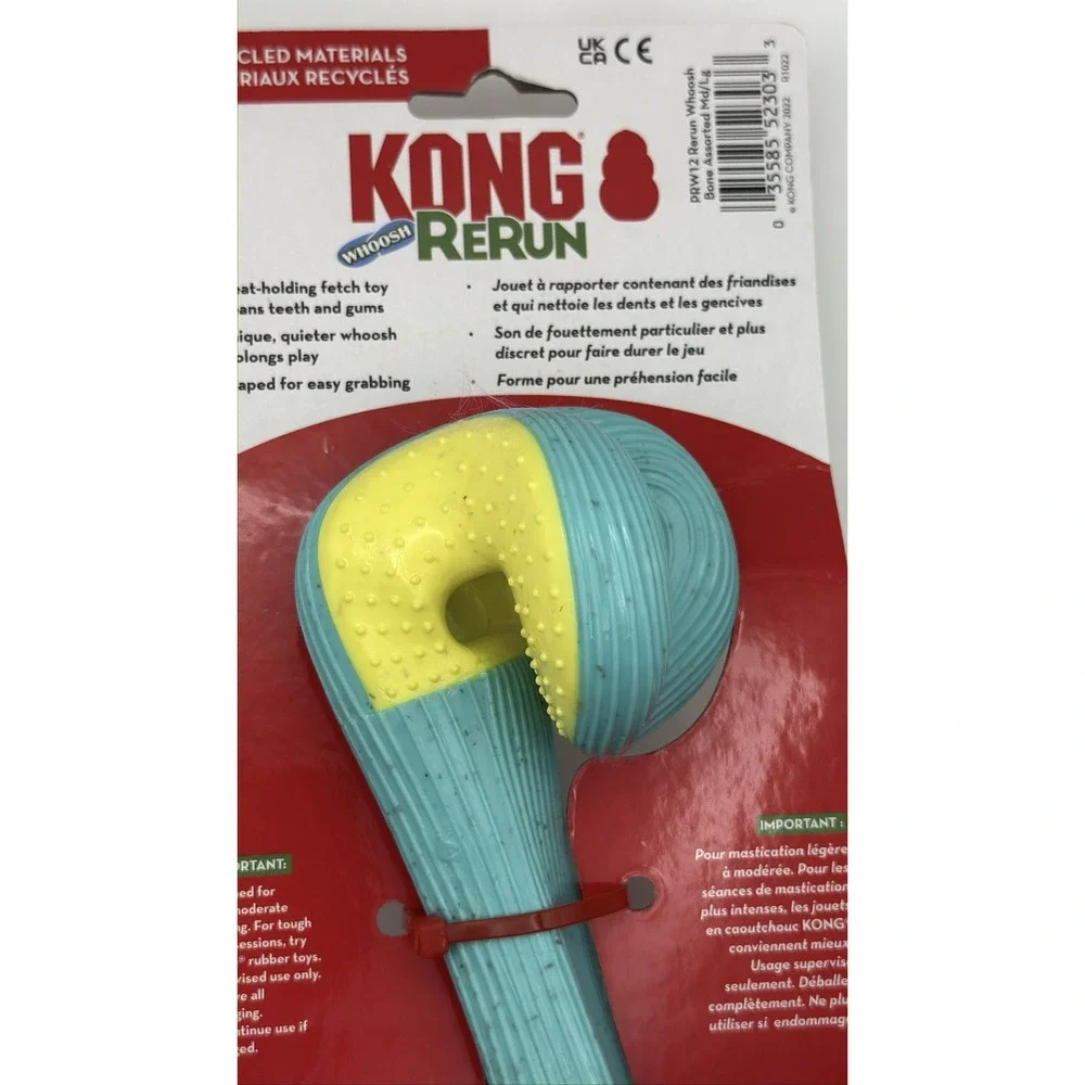 KONG Rerun Whoosh Bone Dog Toy M/L Treat Holding Fetch Teal Yellow PRW12